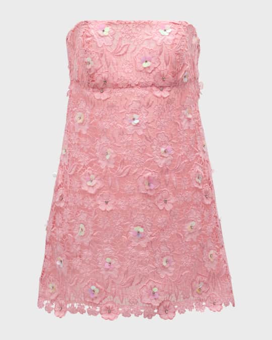 chinese dress ladies Pink x Loveshackfancy Lace Trim Satin Mini Dress Pink Tulip Shine Ribbon / XXL