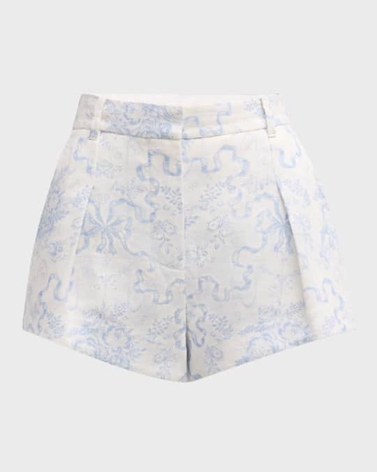 Lacette Bow-Print Linen Shorts