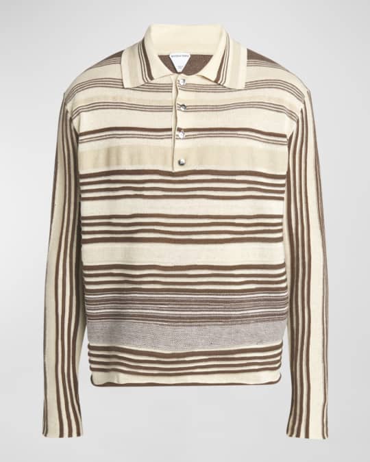 Bottega Veneta Men's Striped Linen-Blend Polo Shirt | Neiman Marcus
