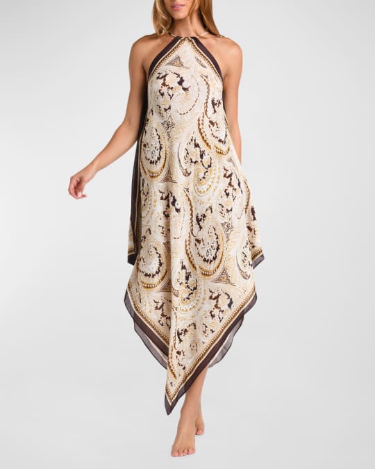 L'Agence Elise Paisley Halter Midi Dress | Neiman Marcus