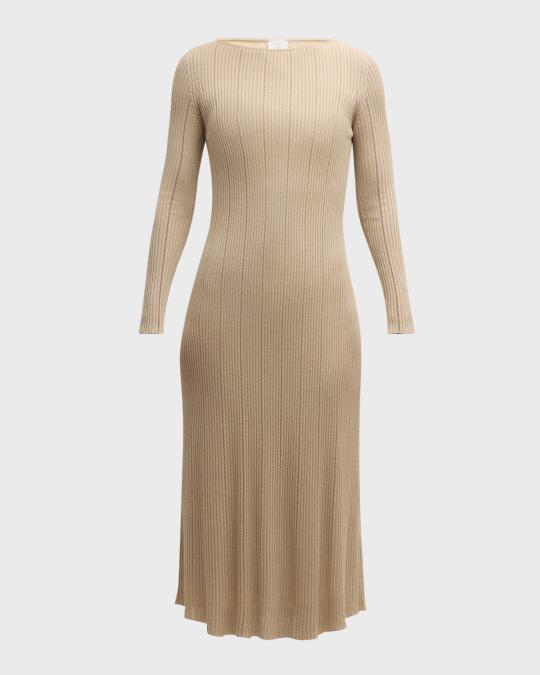 elevated pointelle knit midi dress Pink Pointelle Knit Midi Dress  self-portrait-US
