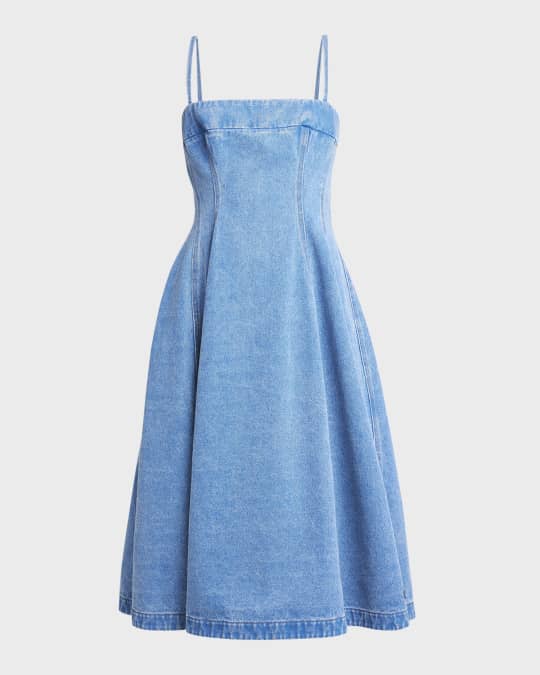 Sleeveless Paneled Denim Midi Dress