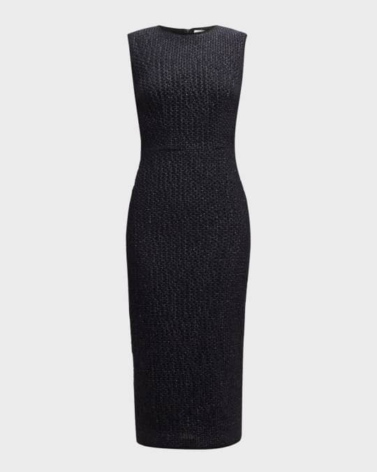 Sleeveless Metallic Tweed Midi Sheath Dress