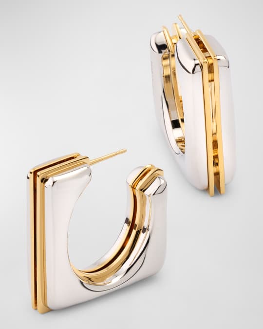 Saint Laurent Two-Tone Split Square Hoop Earrings | Neiman Marcus