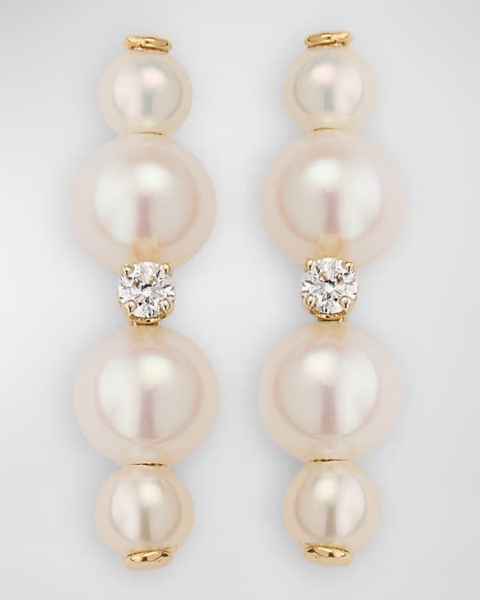 Duo Pearl & Diamond Bar Earrings