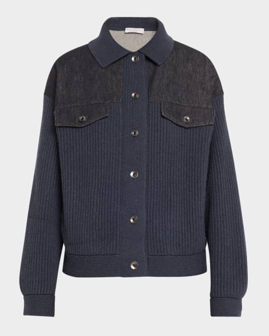 Mixed-Media Denim And Cashmere Knit Jacket