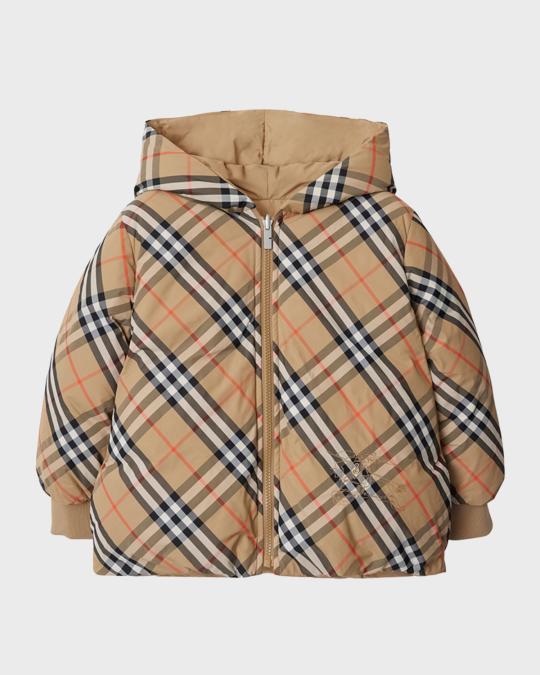 Burberry Kid's Check-Print Reversible Jacket, Size 3-14 | Neiman