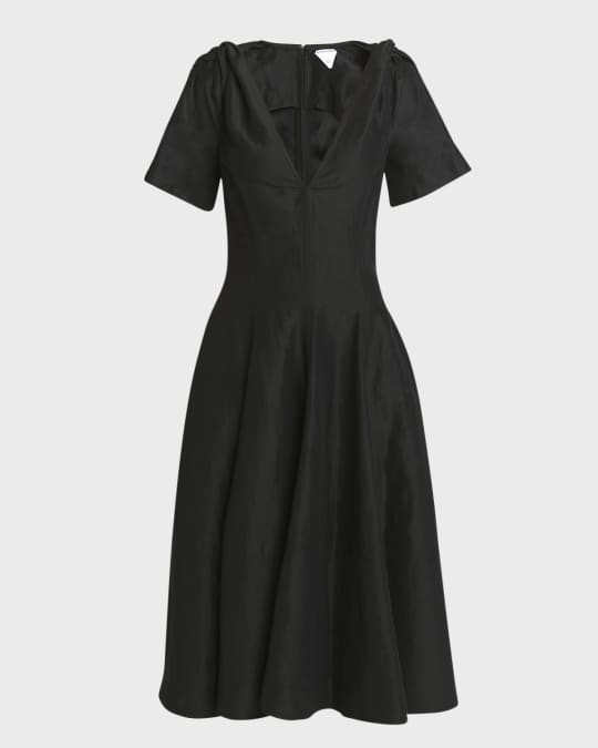 Fluid Linen Midi Dress with Twist Detail