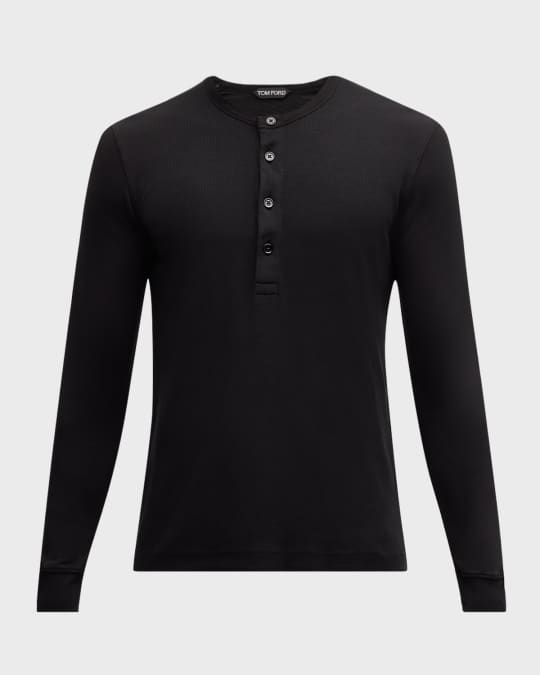 TOM FORD Men's Ribbed Henley Long-Sleeve T-Shirt | Neiman Marcus