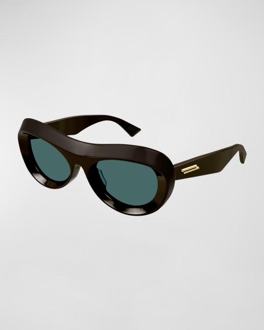 Bottega Veneta Beveled Acetate Oval Sunglasses | Neiman Marcus display picture 1