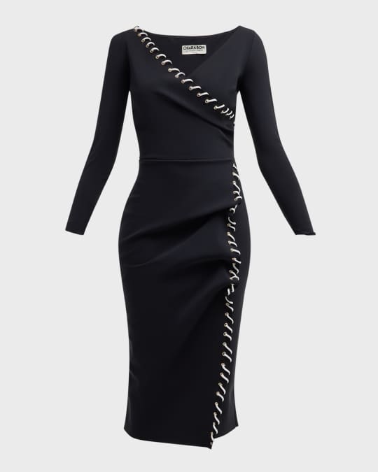 Chiara Boni La Petite Robe Lace-Up Bodycon Midi Dress | Neiman Marcus
