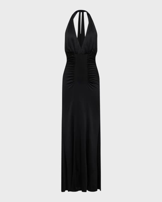 Diane von Furstenberg Makayla Ruched Deep V-Neck Halter Maxi