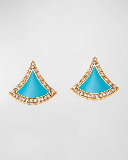 18K Yellow Gold Divas' Dream Turquoise Pave Stud Earrings