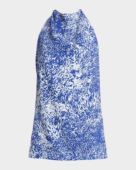 Theda Printed Crepe De Chine Cowl-Neck Halter Top