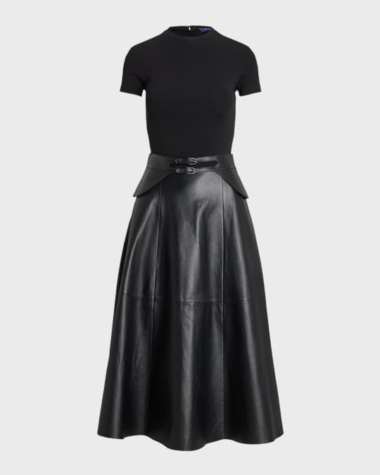 chinese dress ladies Ralph Lauren Leather Cashmere Knitted Turtle Neck Midi Dress Black main image 0