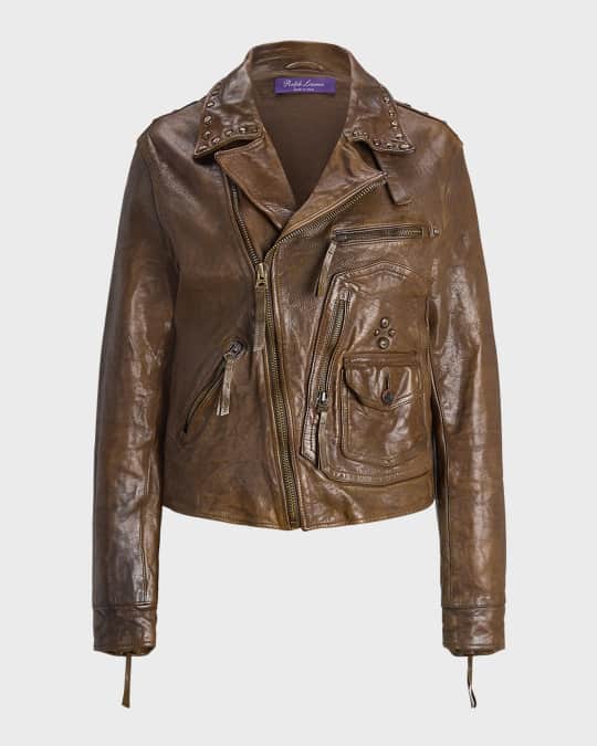 Ralph Lauren Collection Andrea Studded Leather Distressed Moto