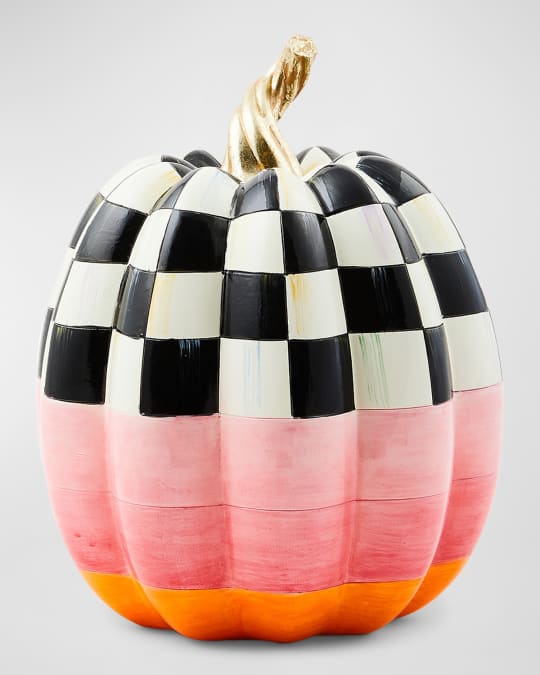 MacKenzieChilds Cotton Candy Medium Check Pumpkin, 12.6
