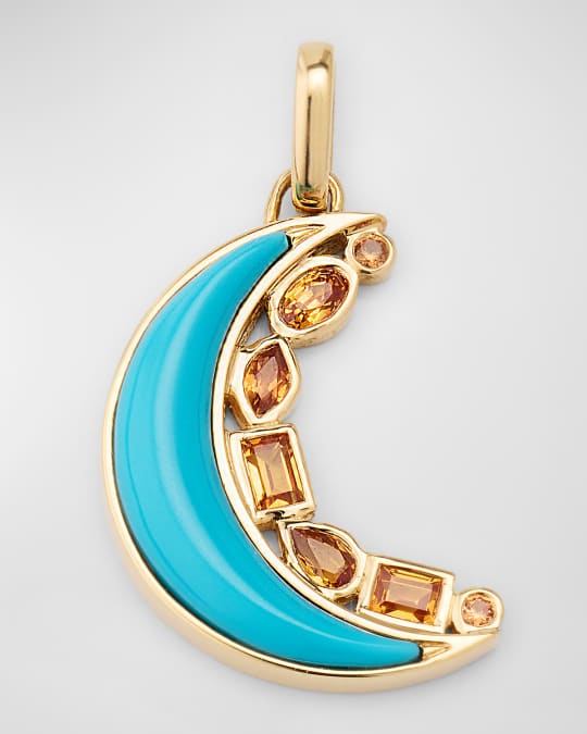 Sorellina 18K Yellow Gold Sapphire and Turquoise Crescent Moon Pendant