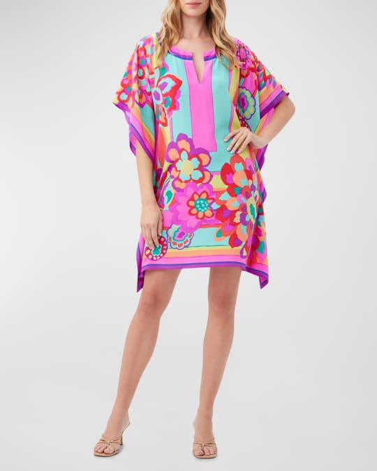 Trina Turk Theodora Floral-Print Caftan Mini Dress | Neiman Marcus