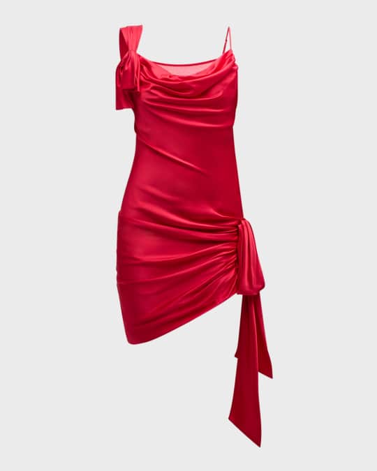 Cowl neck mini dress with scrunched skirt top