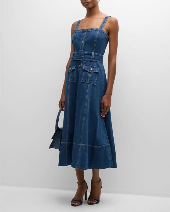 Cinq a Sept Vega Sleeveless Belted Denim Midi Dress | Neiman