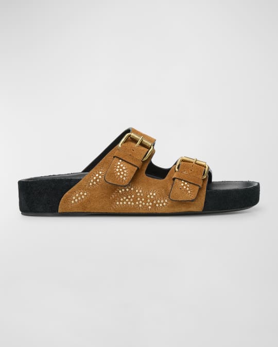 サンダル・ミュール ISABEL MARANT LENNYO SUEDE FLAT SANDALS LENNYO SANDALS Woman black and gold | ISABEL MARANT Official