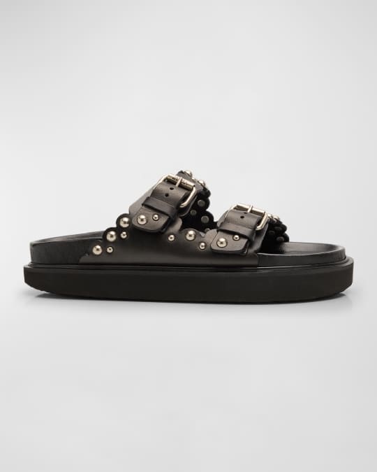Lennya Pearly Studded Leather Dual-Buckle Sandals