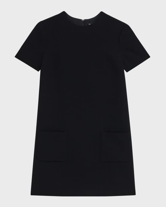 Theory Admiral Stripe Short-Sleeve Pocketed Mini Shift Dress | Neiman Marcus