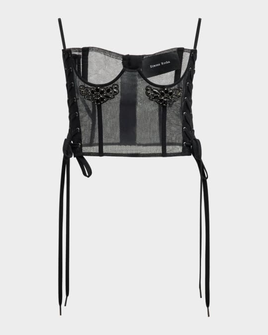 Simone Rocha Embellished Lace-Up Tulle Corset | Neiman Marcus