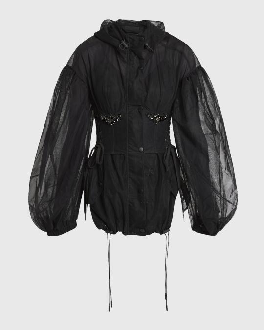 Simone Rocha Puff-Sleeve Parka Jacket with Embellished Corset Bodice ...