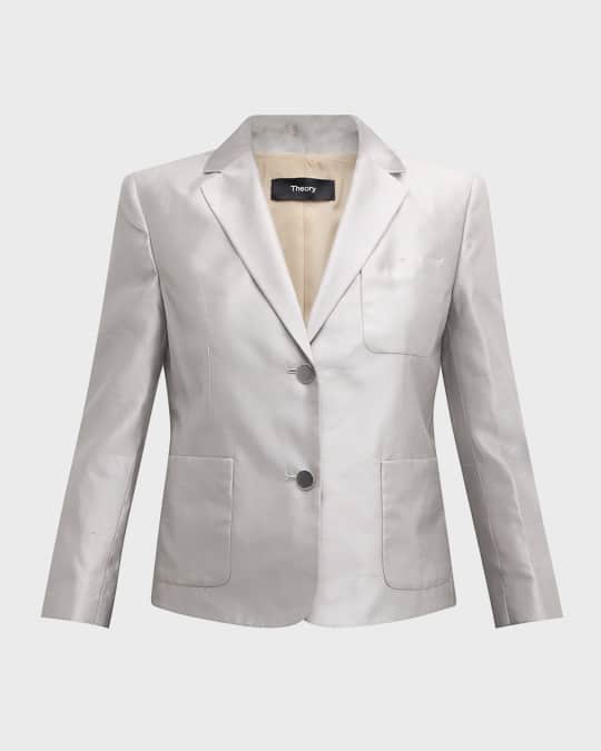 Theory✨️2024年Traceable Wool Shrkn Patch Theory Shrunken Patch-Pocket Blazer Jacket | Neiman Marcus
