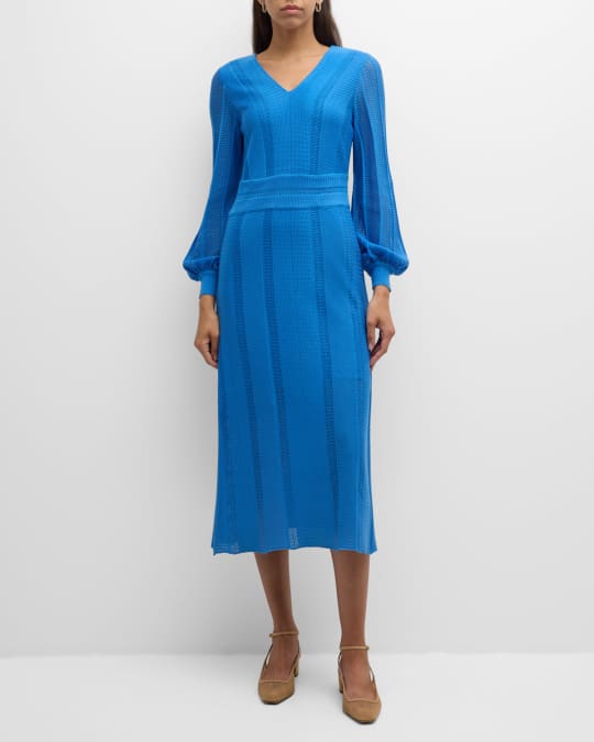 Multi Stitch Knit Fit and Flare Midi Dress