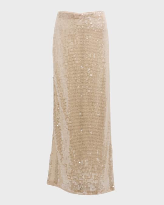 SIMKHAI Numi Metallic Sequin Long Pencil Skirt Neiman Marcus