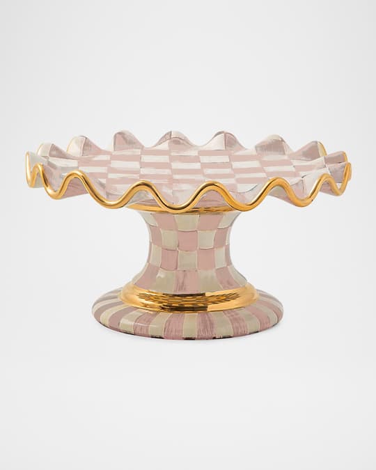 MacKenzie-Childs Rosy Check Ceramic Fluted Cake Stand | Neiman Marcus
