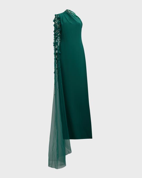 green emerald velvet dress Pamella Roland Floral Fil Coup Organza with Lurex - White / Green / Light  Blue