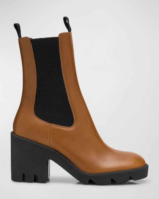 Burberry Stride Leather Lug-Sole Chelsea Booties | Neiman Marcus