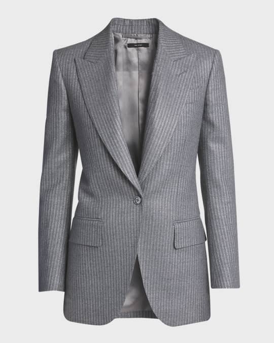 Metallic Striped Wool Flannel Single-Breasted Jacket