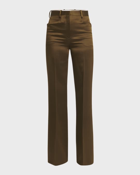 TOM FORD High-Rise Silk-Wool Twill Bootcut Pants | Neiman Marcus