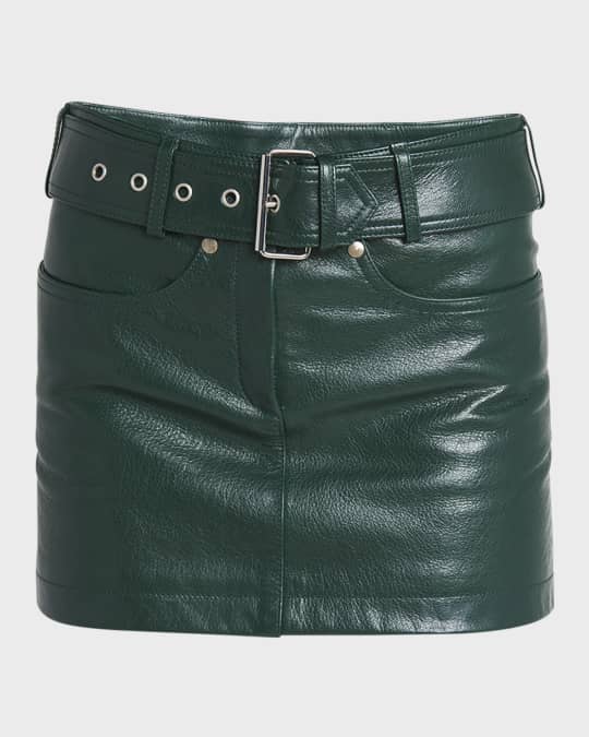 Belted Grain Lux Goat Leather Mini Skirt