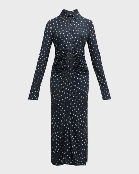 Altuzarra Claudia Polka Dot Gathered Midi Dress | Neiman Marcus