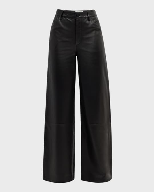 パンツ Loulou Studio SS25 FIGARI LEATHER PANTS (FIGARI WOOD) Loulou Studio Figari Wide-Leg Leather Pants | Neiman Marcus