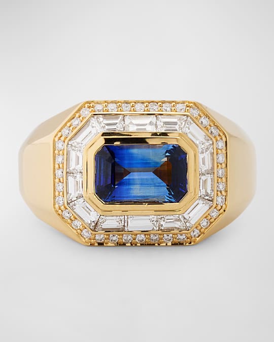 18K Yellow Gold Ring with Blue Sapphire and GH-SI Diamonds