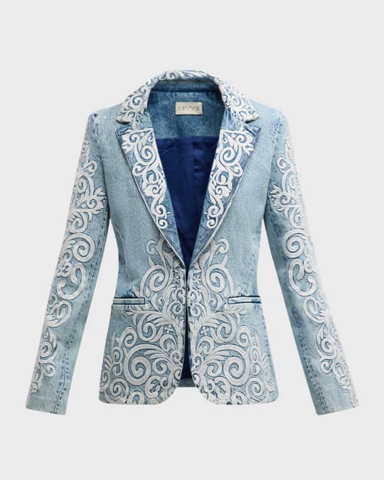 Macey Embroidered Denim Blazer 