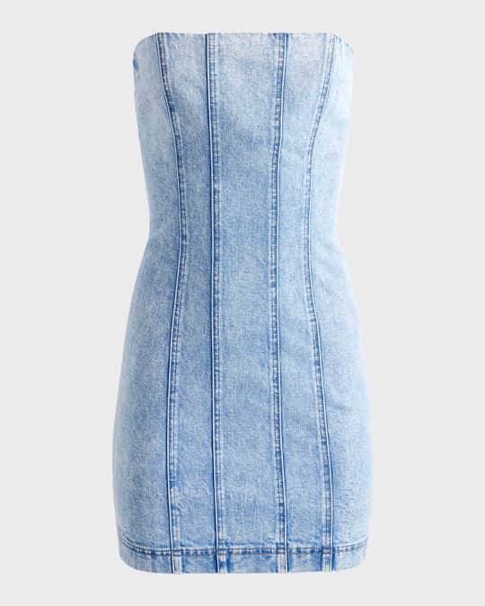 h&m strapless denim dress Women's Dark brown/washed Denim Mini Bandeau Dress