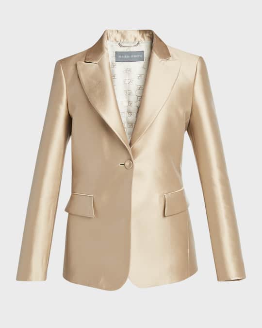 Alberta Ferretti Mikado Silk Single-Breasted Jacket | Neiman Marcus