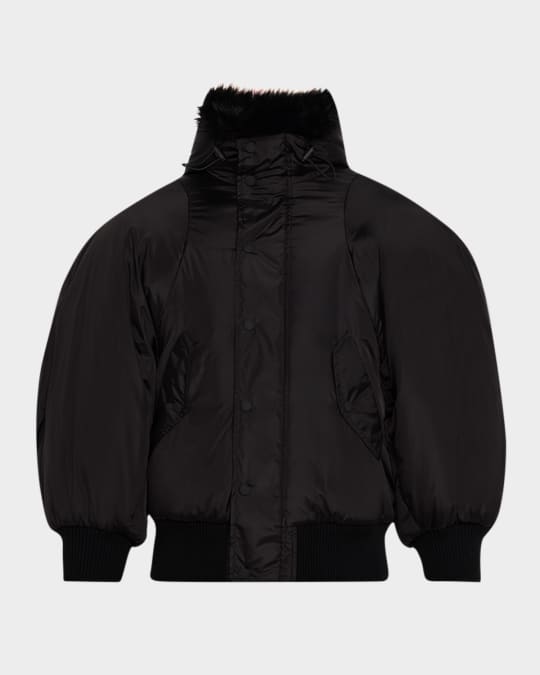 Men's Puff-Sleeve Bomber Jacket with Faux Fur