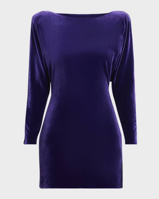 Long-Sleeve Cowl Backless Velvet Mini Dress