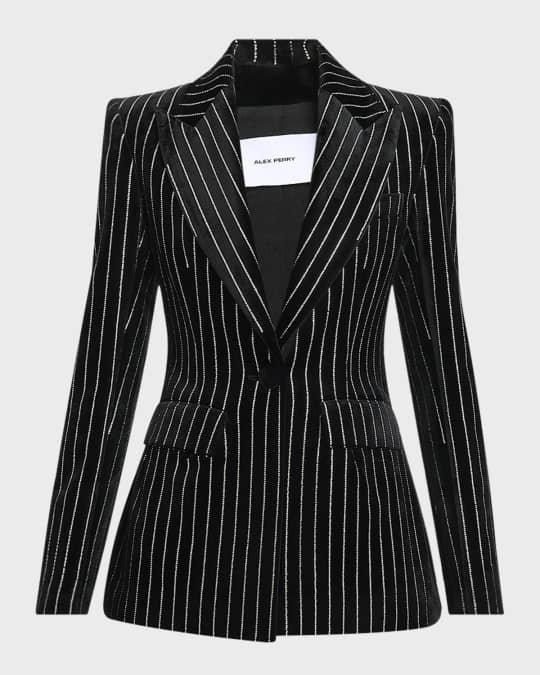 Crystal Pinstripe Velvet Single-Breasted Fitted Blazer