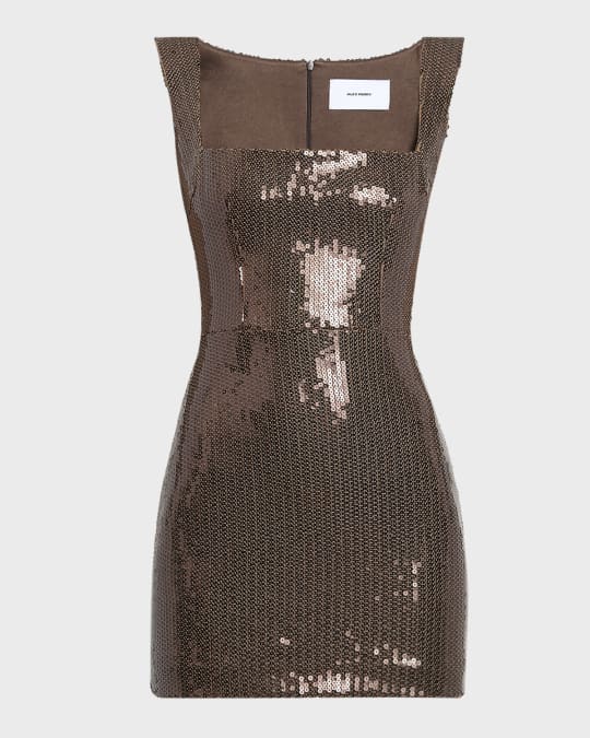 Portrait-Neck Sleeveless Sequined Mini Dress