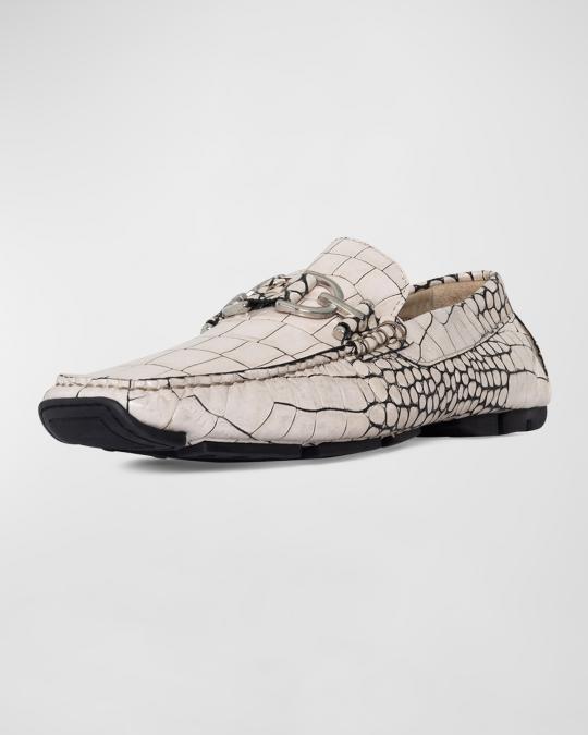 Donald Pliner Men's Dacio Metal Bit Croc-Effect Leather Drivers ...